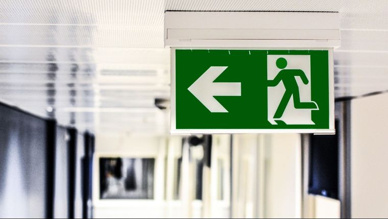 An emergency exit sign that we installed.